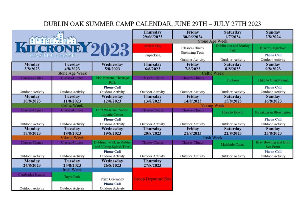 Calendar Dublin Oak Academy